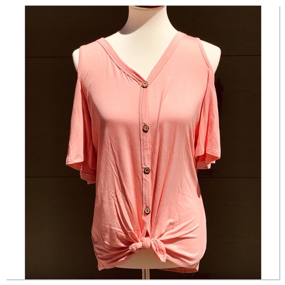 Blush Open Shoulder Front Tie Top - Picture 7 of 7